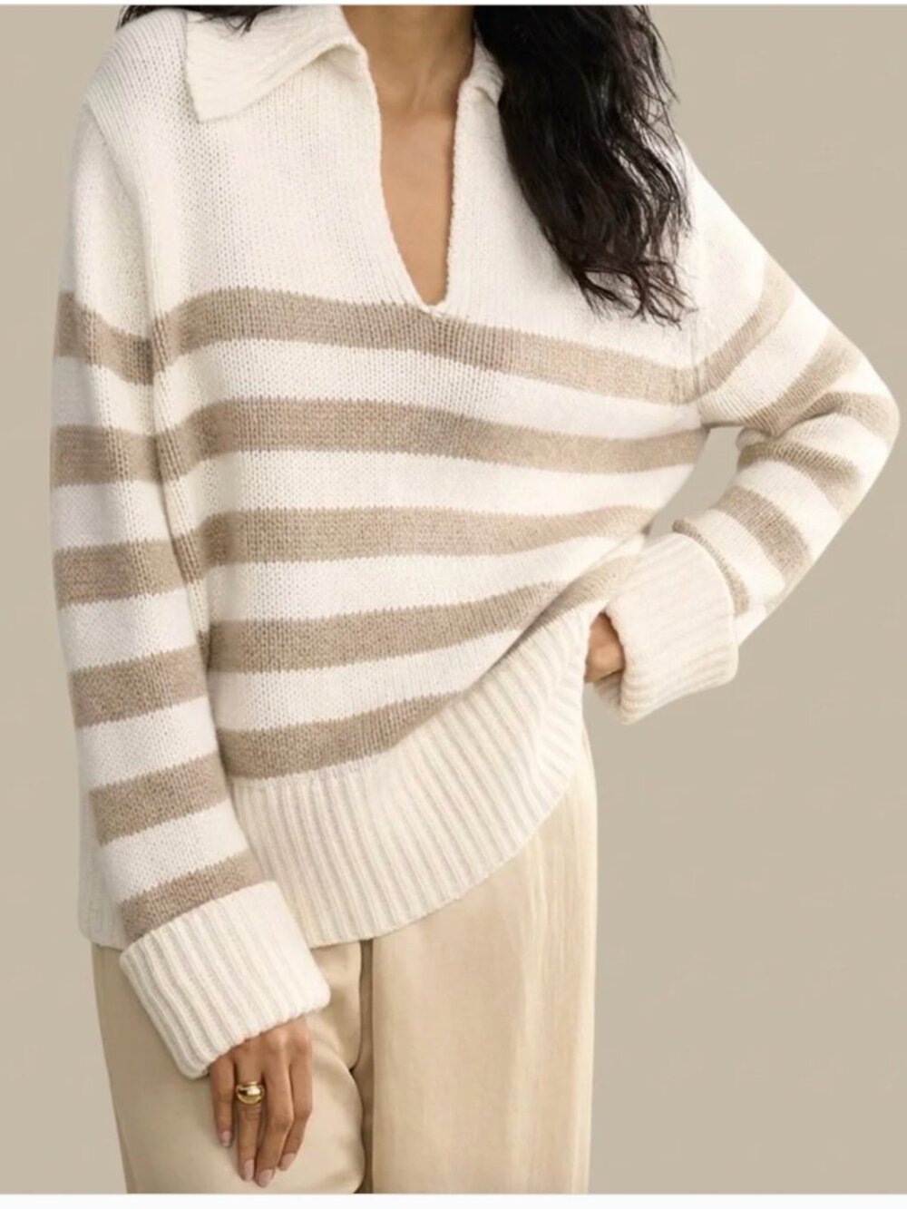 Jenni Kayne 100% Cashmere Phoebe Polo Sweater Stripe